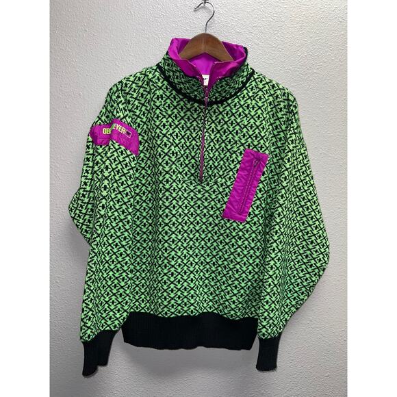 Obermeyer Other - Vintage Obermeyer Ski Sweater 1/4 Zip Apres Ski Wool Kess Green purple 90s 80s M